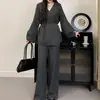 Conjunto de Tricô Casual Retrô Americano Moda Outono/Inverno 2026 para Mulheres: Conjunto de Duas Peças: Jaqueta Cardigã e Calça Wide Leg
