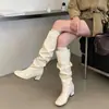 Botas altas de estilo retro con punta cuadrada, nuevo modelo otoño e invierno 2026, botas largas de tacón grueso arrugadas y apiladas, botas slip-on versátiles
