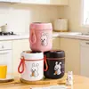 Taza térmica infantil de acero inoxidable 304 con cuchara, gran capacidad, asa portátil, adecuada para uso en exteriores, ideal para el desayuno de avena de las niñas