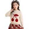 Suéter de Lana 100% Grueso de Doble Hilo con Cuello Semi-alto, Suéter Pulóver Moderno Bordado de Cerezas para Niños y Niñas