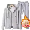 Atacado do Fabricante Moletom com Capuz Masculino Marca da Moda Conjunto Esportivo Casual Jaqueta Cardigan Aveludada Espessa da Moda