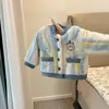 Traje de Casa de Franela para Niñas Otoño e Invierno Plus Terciopelo Engrosado Bordado de Oso Cárdigan Pijama de Forro Polar Coral