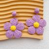 Brincos de palha estilo boêmio transfronteiriço europeu e americano, flor de cinco pétalas tecida à mão com cores combinando, brincos exagerados