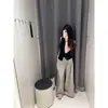 Pantalones de Verano Holgados de Pierna Ancha para Mujer de 175 cm de Altura con Diseño de Pliegues Rayados, Pantalones Rectos Versátiles y Elegantes para el Trabajo