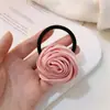 Laço de Cabelo Rosa de Cetim Francês Corda para Rabo de Cavalo Personalidade Doce Elegante Couro de Alta Qualidade Tendão Corda de Cabelo Acessórios para Cabelo