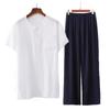 Pijama de Algodón Seda para Hombres de Mediana Edad y Ancianos Traje de Verano Delgado de Manga Corta para Hombres Algodón Artificial Ropa para el Hogar Pantalones Conjunto de Dos Piezas
