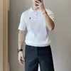 Camisa Polo de Punto de Verano para Hombre 2026, Manga Corta, Corte Ajustado, Diseño de Bordado a Rayas, Camiseta Casual de Negocios con Cuello de Solapa