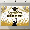 Fondo para fiesta de graduación transfronteriza 2027, fondo fotográfico blanco y dorado "Felicitaciones por la Graduación", fondo para ceremonia de graduación con birrete