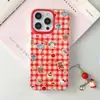 Funda Blanca IMD con Dibujos de Animales a Cuadros Rojos Adecuada para Funda de Teléfono Apple 16/15 iPhone17 Cubierta Protectora Anti-Caídas