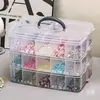 Brinquedo de Enfiar Contas Multicamadas Portátil para Crianças DIY Caixa de Armazenamento Artesanal Caixa de Decoração com Contas Soltas de Plástico Transparente com Tampa
