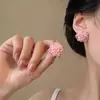 Aretes de Flor de Hortensia Rosa Transparente Aguja de Plata, Aretes de Flor con Perlas, Accesorios para Orejas Delicados y Suaves, Accesorios de Pétalos Estilo Dopamina