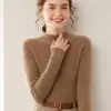 Suéter de cashmere premium sem costura com gola alta para mulheres, corte justo, cor sólida, adequado para usar em camadas no outono e inverno