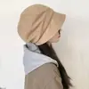 Chapéu Boina Preto de Camurça Feminino para Outono e Inverno, Chapéu Slouchy Estilo Japonês, Chapéu Boina Octogonal para Cabeça Grande