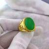 Anillo de hombre bañado en oro de latón, galvanizado al vacío, imitación oro, joyería de boda, anillo vivo de jade malayo ovalado