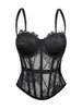 Bustier de encaje con ballenas de venta caliente transfronteriza, camisola de malla transparente, top strapless ajustado a la cintura, ropa exterior sexy