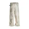 Jeans rectos de moda estilo americano para hombre, desgastados, rotos, lavados, vintage, pantalones casuales de pierna ancha, holgados, estilo callejero