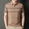 Ropa de Verano para Papá Hombres de Mediana Edad y Mayores Camiseta Rayada Versión con Bolsillo Hombres Solapa Manga Corta Camiseta de Manga Corta Hombres Manga Corta