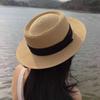 Sombrero de paja para mujer, sombrero de verano de ala plana, sombrero de sol elegante y moderno para mujer, sombrero de sol de paja con parte superior plana y plegable.