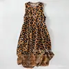 Vestido Casual de Algodão Puro com Estampa Digital Nova, Gola Redonda, Sem Mangas, Comprimento Médio, Para Mulheres, Verão na Praia