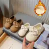 Zapatos de Algodón para Niños 2026 Otoño/Invierno Nuevo Estilo Zapatos Pequeños de Piel para Niñas Suela Suave Más Terciopelo Cálido Doble Capa de Algodón Zapatos de Princesa para Bebé