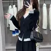 Camiseta de Manga Longa Spliced Falsa de Duas Peças, Malha Rayon 260g, Atacado Transfronteiriço Outono e Inverno para Mulheres, Corte Slim, Top Elegante para Camada Base