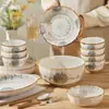 Conjunto de Tigelas e Pratos Estilo Chinês para Uso Doméstico Novo Modelo 2025 Tigelas, Pratos, Hashis Cor Esmalte Japonês Louça para Inauguração Louça de Cerâmica