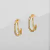 Brincos Geométricos de Ouro 18K com Zircônia Duplo C Joias Transfronteiriças Europeias e Americanas Brincos Vazados Brilhantes Brincos Joias de Moda de Luxo Acessível