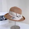 Sombrero de Pescador con Lazo Estampado de Tinta Estilo Chino para Mujer Verano Protección Solar Sombrero de Paja Sombrero de Playa Costero Nuevo Sombrero de Cubeta Estilo Chino
