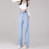 Jeans Vintage de Tiro Alto Pierna Ancha para Mujer Primavera y Otoño Cuerpo en Forma de Pera Cintura Ceñida para Cubrir Cadera Ancha Caída Holgada Ajuste Delgado Pantalones Rectos Sueltos