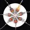2122-Péndulo de Grava de Cristal Natural Colorida Bronce Plata Oro Resina Símbolo de Siete Chakras Péndulo Hexagonal Cónico