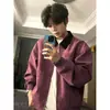 Chaqueta de cuero PU tie-dye gris para hombre, abrigo de primavera estilo granja con cuello de solapa 2026, chaqueta de béisbol corta para pareja