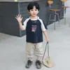 Conjunto de Verão para Meninos 2026 Novo Estiloso Conjunto de Verão Infantil Estilo Coreano Camiseta Manga Curta Calça Comprida Calça Anti-Mosquito