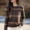Cárdigan de punto con cuello redondo de imitación de lana fina para comercio exterior transfronterizo, chaqueta superior de jacquard hueca de manga larga otoño e invierno 2026 para mujer