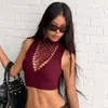 Fantasia de Natal lingerie sexy top de rede sexy com amarração no pescoço top de rede quente com recortes vermelho vinho top justo top de alça quente para garota quente