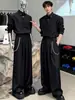 Camisa Negra de Manga Larga Estilo Abstinencia para Hombre, Conjunto de Atuendo de Alta Gama y Fresco Combinado con Pantalones de Pierna Ancha Fluidos