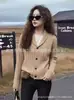 Cárdigan de Punto Trenzado para Mujer Otoño Invierno Nuevo Holgado Versátil Adelgazante Cuello Chal Abrigo Suéter Estilo Perezoso Top de Moda
