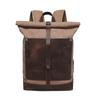 Mochila Masculina de Viagem para Computador Mochila Estudante Retro Bolsa de Livros de Viagem Lona Wax Oil com Couro na Parte Superior