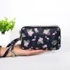 Porta-moedas Feminino Longo Tecido Clutch Três Camadas Zíper Carteira Feminina Grande Capacidade Bolsa para Celular
