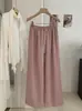Calça Wide Leg Feminina KEKEZOON com Renda e Cordão, Outono, Caimento Fluido, Versátil, Cintura Elástica, Calça Casual Solta 8661