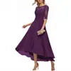 Vestido de Festa Formal Elegante com Aplicação de Renda Meia-Manga Chiffon Vestido de Noite para Convidados de Casamento