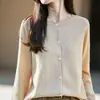 Cardigã de Malha de Algodão Feminino Simples Suave Gola Redonda Botão Solto Temperamento Sweater Redutor de Idade Peça Externa Top