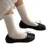 Zapatos vintage de piel de oveja de nicho con punta dividida de pezuña de cerdo con lazo, zapatos planos Mary Jane sin cordones tipo ballet