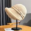 Sombrero de pescador de felpa de doble cara para mujer, otoño e invierno, cálido, forrado de vellón, sombrero de piel de conejo, versátil, que hace que la cara parezca pequeña, moda, sombrero de cubo grueso