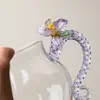 Taza de té de vidrio de borosilicato alto resistente al calor con diseño de Iris Morado, Alto valor estético, Taza de té para compartir hecha a mano, Taza de té justa para juego de té Kung Fu