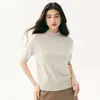 Suéter de cachemir de estilo sencillo para mujer, cuello semi-alto, nueva colección otoño 2026, tejido de tres cuartos de manga, capa base versátil
