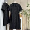 100.00kg Hermana Gordita Verano Nueva Llegada talla grande Moda Delgada Ajustada Cintura Top Línea Manga Corta Camisa vestido Mujer 7224