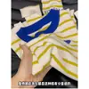 Suéter Tricot Color-Block Listrado Chic Jovem para Mulheres com Bordado de Coração, Camisa Base Camada Interna, Top Único