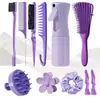 Conjunto de Pentes para Cabeleireiro, Pente com Cauda Pontiaguda, Pente de Rato, Escova para Bordas, Escova para Shampoo, Frasco Borrifador, Presilha de Cabelo, Elástico de Cabelo, Pente de Dentes Largos