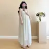 Ropa de Maternidad Verano 2025 Nueva Simple Delgada Protección Solar Holgada de Tirantes Vestido para Mujeres Embarazadas Conjunto de Dos Piezas