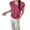 Top de punto de moda de verano 2026 para mujer, corte ajustado, con espalda hueca, diseño de botón de concha y cuello redondo, mangas cortas con volantes